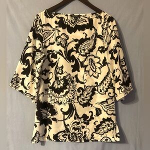 Lauren by Ralph Lauren Beige and Black Crepe Paisley Tunic Size Medium